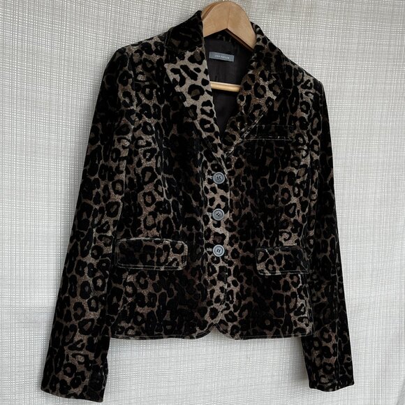 VINTAGE Ann Taylor Animal Print Leopard Print Velvet Blazer with Embroidered A… - Picture 5 of 12